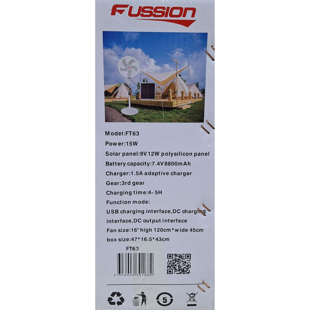 FUSSION 16 inch Solar Rechargeable Fan