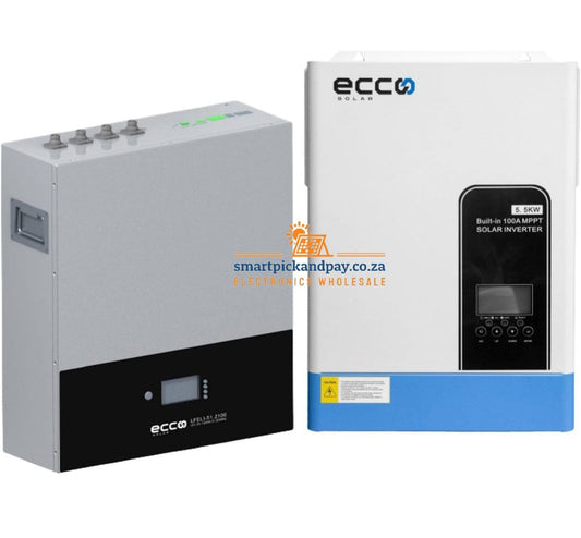 ECCO 5.5 KVA PURE SINE WAVE LOAD SHEDDING 5.12 KWH WALL MOUNT LITHIUM BATTERY COMBO
