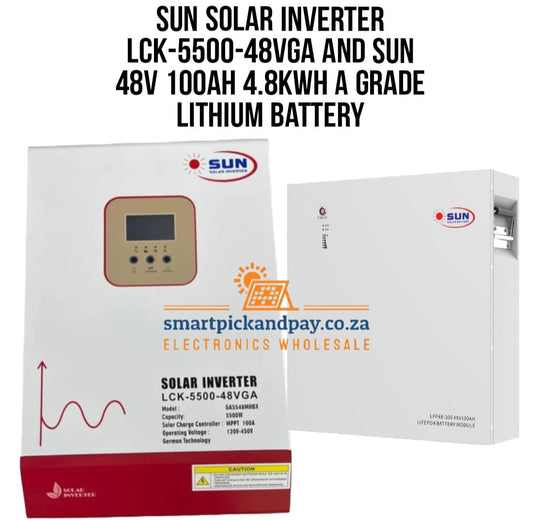 SUN SOLAR INVERTER LCK-5500-48VGA and Sun 48V 100ah 4.8kwh A Grade Lithium Battery