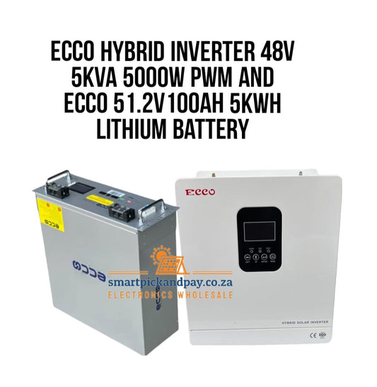ECCO Hybrid Inverter 48V 5KVA 5000W PWM And Ecco 51.2V100Ah 5Kwh Lithium Battery