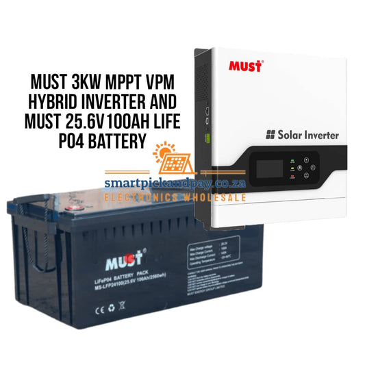 MUST 3KW MPPT VPM Hybrid Inverter and MUST 25.6V100Ah Life Po4 BATTERY