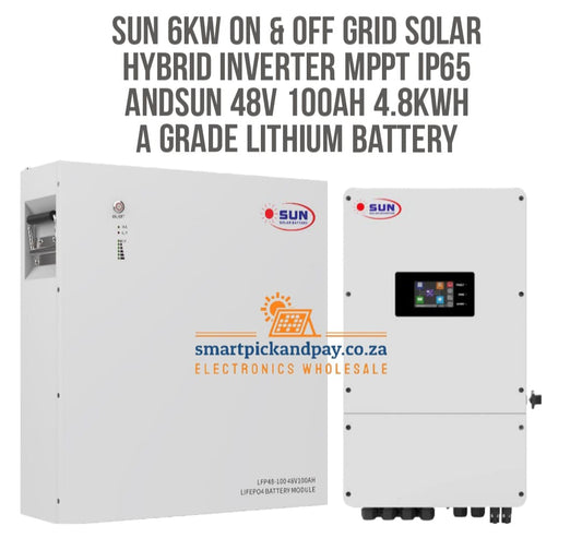 SUN 6KW ON & OFF GRID Solar Hybrid Inverter MPPT IP65 AndSun 48V 100ah 4.8kwh A Grade Lithium Battery
