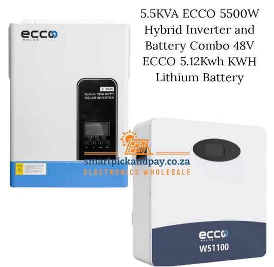 5.5KVA ECCO 5500W Hybrid Inverter and Battery Combo 48V ECCO 5.12Kwh KWH Lithium Battery