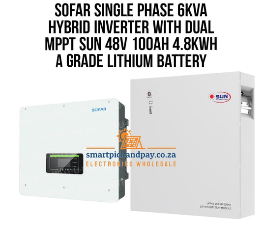 Sofar Single Phase 6kva Hybrid Inverter with Dual Mppt Sun 48V 100ah 4.8kwh A Grade Lithium Battery